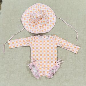 Caden Lane Pink and Orange Baby Set with Hat